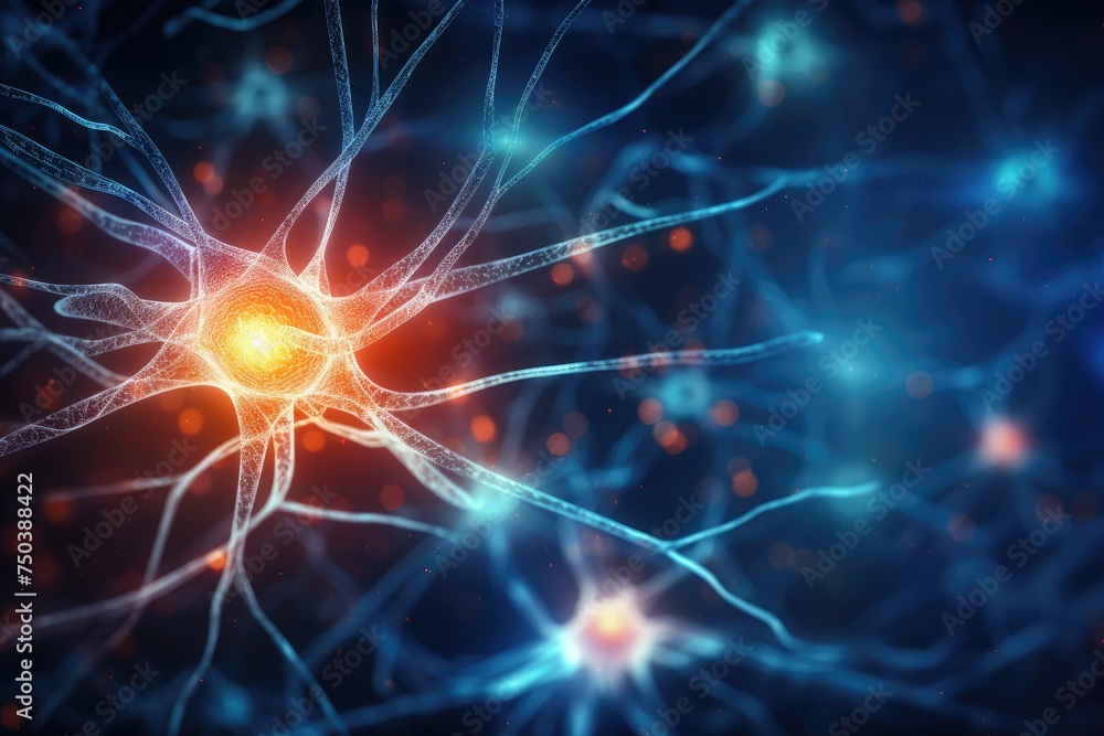 Poster background from nerve cells or neural networks with cell activity between each other. human nervous 