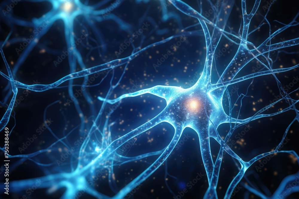 Poster background from nerve cells or neural networks with cell activity between each other. human nervous 