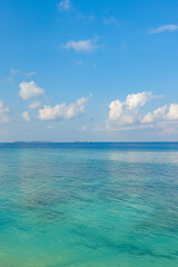 Relaxing seascape reflections horizon of the sky and calm sea. Soft sunlight over tropical beach...