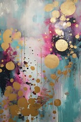 Abstract  painting wall art with gold foil for decoration 