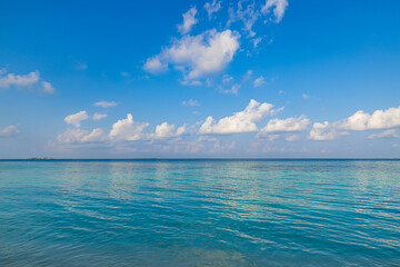 Relaxing seascape reflections horizon of the sky and calm sea. Soft sunlight over tropical beach seascape horizon. Abstract bright sunshine sky light tranquil relax summer ocean view freedom nature