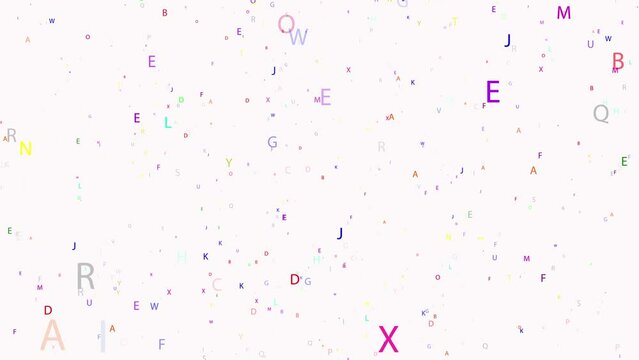 Flying Animated English Alphabet Letters 4K White Background. The alphabet for Modern English is a Latin-script alphabet consisting of 26 letters, each having an upper- and lower-case form.