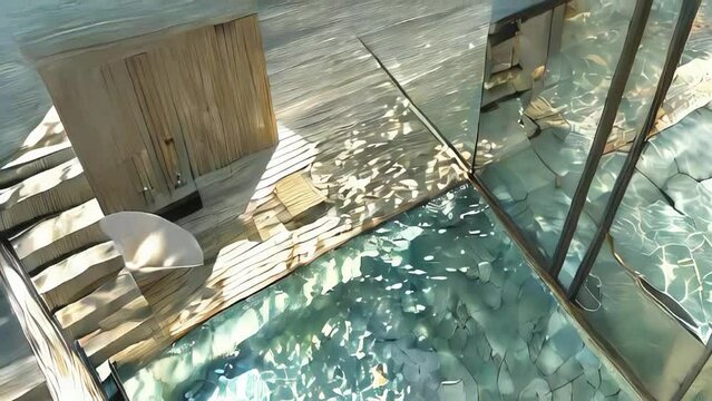 Top view of swimming pool in luxury villa