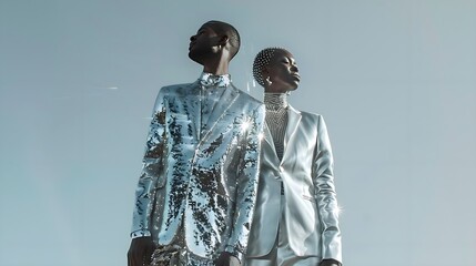 silver sophistication: a chic and elegant duo in gleaming silver suits