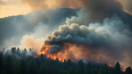Huge plume of smoke from a terrible forest fire - obrazy, fototapety, plakaty