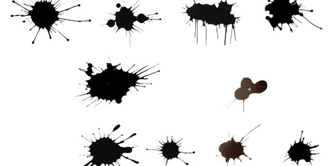 Collection of detailed ink splats isolated on transparent a white background