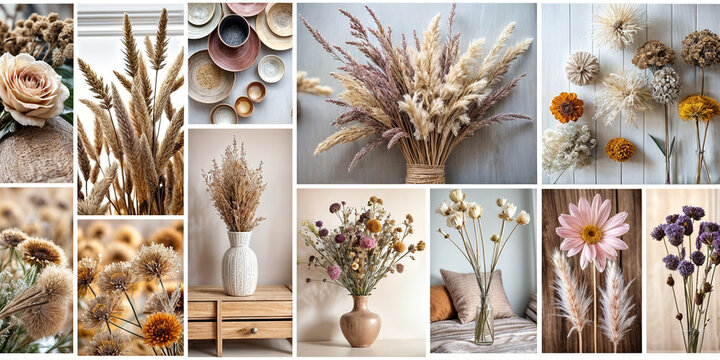 Fototapeta stylish muthboard on the theme of flowers, dried flowers, plants
