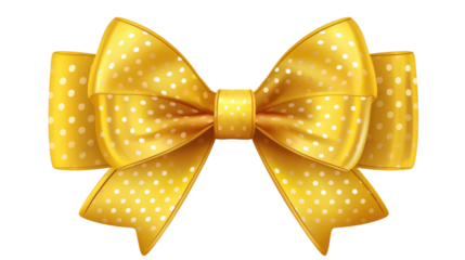 Colorful dotted yellow bow isolated on transparent a white background 