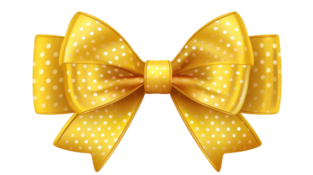 Colorful dotted yellow bow isolated on transparent a white background 