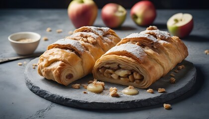 Apple strudel on a stone background