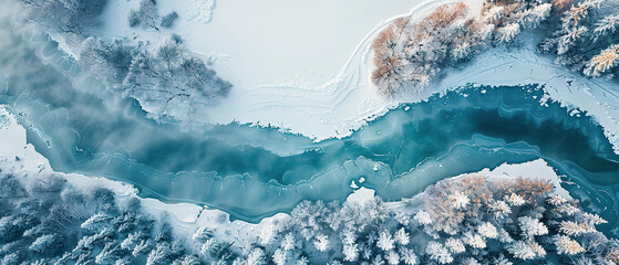 Fototapeta premium Bird view image of a frozen lake, landscape photography