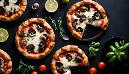 Baked Puff pastry tart pizza  with artichoke, mozzarella, tomatoes and cheese sliced on a wooden board.  Isolated, white background - obrazy, fototapety, plakaty