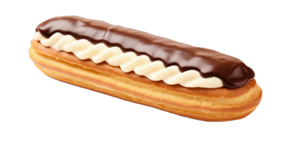 French eclair pastry isolated on transparent a white background