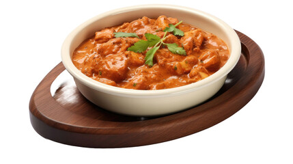Indian butter chicken curry in balti dish isolated on transparent a white background