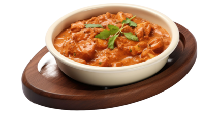 Indian butter chicken curry in balti dish isolated on transparent a white background