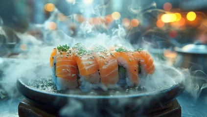 Foto op Plexiglas Closeup of Sushi Plate in Elegant Restaurant © Meow Creations