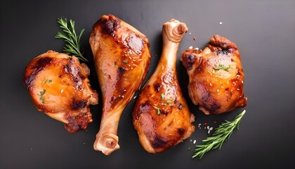 Barbecued Chicken leg drumstick, poultry meat  Isolated on white background, top view