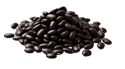 Pile of black beans isolated on transparent a white background