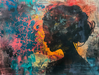 Contemporary African American woman portrait in abstract style