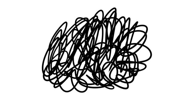 手描きの漫画的表現のモヤモヤ・ぐるぐる・グチャグチャのアニメーション素材　10秒ループ　白背景・黒線