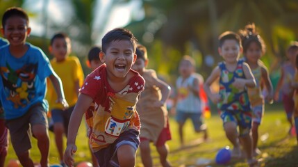 Festa Junina fun. Children's laughter fills the air at traditional Brazilian games.
