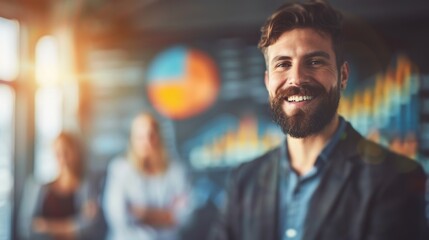 Obraz premium Smiling Businessman Leading Office Meeting