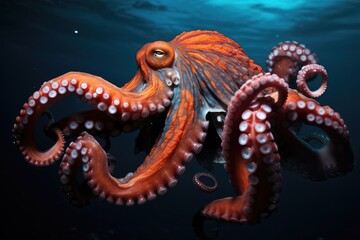 Obraz premium An octopus exploring a sunken pirate ship. Treasure Hunt, Octopus, Treasure, and Deep-Sea Diver Ai generated