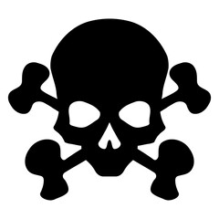 Black skull with crossed bones icon illustration. Comic style. T-shirt print for Horror or Halloween. Hand drawing illustration isolated on white background. Vector EPS 10.