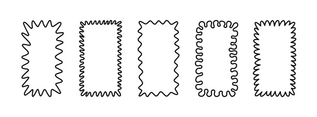 Scalloped wavy doodle line frame. Hand drawn wave rectangle border. Funky text box background. Pop vintage groovy frame. Vector illustration. Doodle vector illustration isolated on white background. - obrazy, fototapety, plakaty