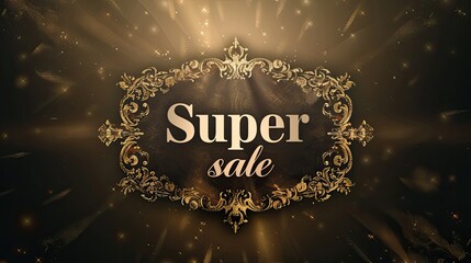 An attractive super sale sign set against a golden sparkly background surrounded by shining stars