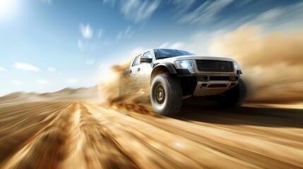 Speeding Off road Vehicle in Dusty Desert