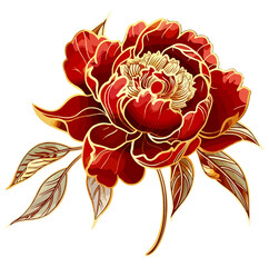 red and gold peony flower illustration