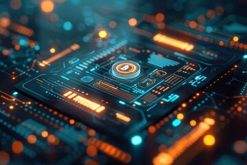 A futuristic concept of a circuit board with a glowing central processing unit, representing high-speed computation.