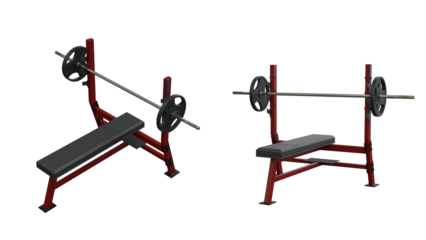 isolated bench press machine, render in 2 different angle, transparent background