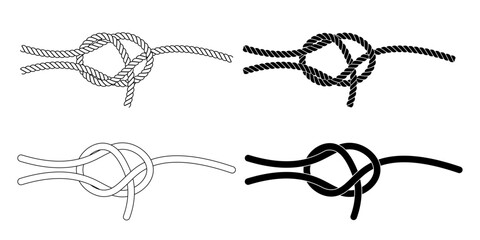 weaver's knot or Sheet bend rope knot icon set isolated on white background