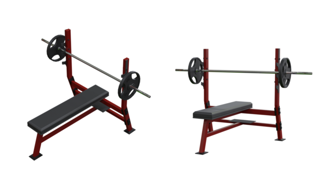 isolated bench press machine, render in 2 different angle, transparent background