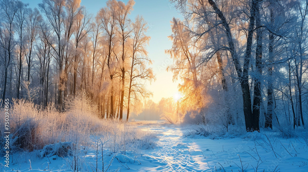 Poster path in forest in winter session