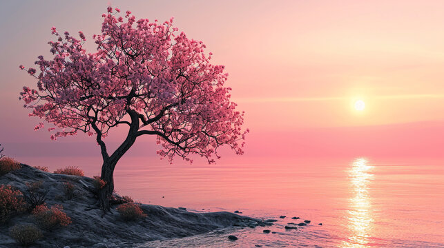 pink tree on lake 