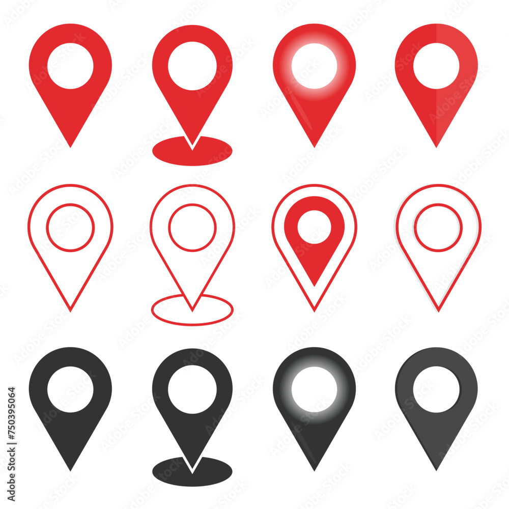 Fototapete location pin multiple styles set. vector you are here gps navigation map pointer. 3d vector map mark
