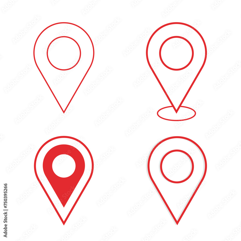 Fototapete location pin multiple styles black color set. half shadow location pins. 3d vector map marker icon t