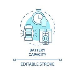 Battery capacity soft blue concept icon. Energy storage system. Rechargeable accumulator. Round shape line illustration. Abstract idea. Graphic design. Easy to use in brochure, booklet