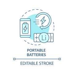 Portable batteries soft blue concept icon. Consumer electronics. Lithium revolution, fast charging. Round shape line illustration. Abstract idea. Graphic design. Easy to use in brochure, booklet