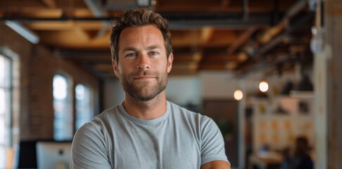 Obraz premium a tech entrepreneur who has revolutionized the industry standing in front of their startups minimalist office embodying innovation and determination