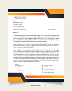 Modern Business And Corporate Letterhead Template. Letterhead Design With Black And Yellow Colors. Gradient Luxury Law Firm Letterhead. Professional Creative Template Design For Business.