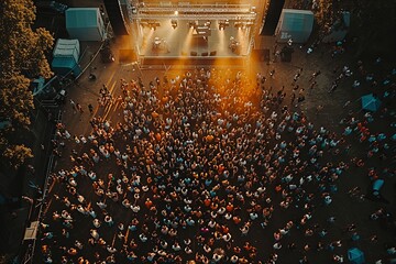 Drone Shot of Concert Crowd and Stage