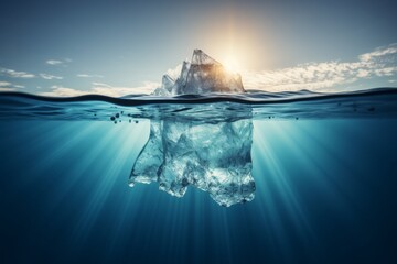 Global warming crisis. melting glaciers, iceberg in ocean, hidden danger, climate change - obrazy, fototapety, plakaty