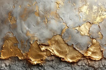 Golden decorative plaster or concrete texture, providing an abstract grunge background for...