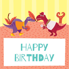 Birthday card for children in cute dinosaur theme