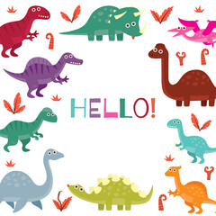 Baby arrival card for children in cute dinosaur theme