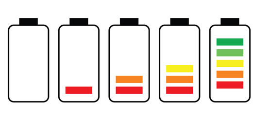 Set of colored battery charge level indicator in percent - vector